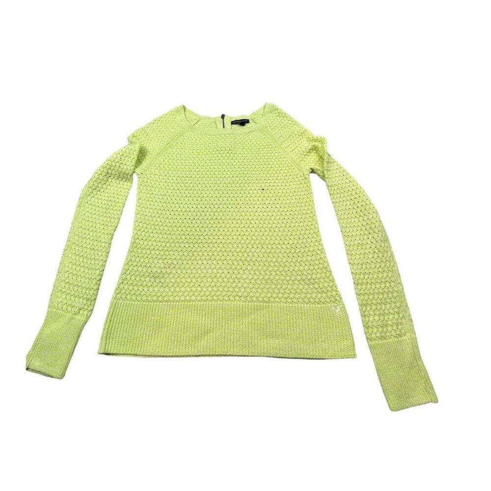 American Eagle Outfitters Women Medium Lime Green Textured Knit Sweater Back Zip